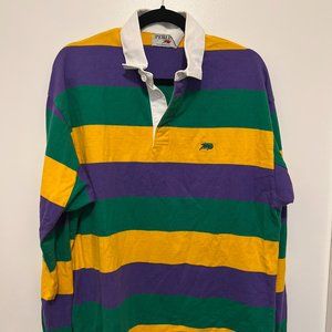Men's Long Sleeve Polo, Perlis Mardi Gras Stripe, Medium